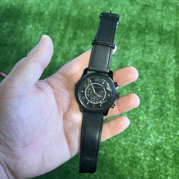 Mens Michael Kors Black Stainless Steel Chronograph Leather Strap Watch MK 81-81 - Picture 1 of 6